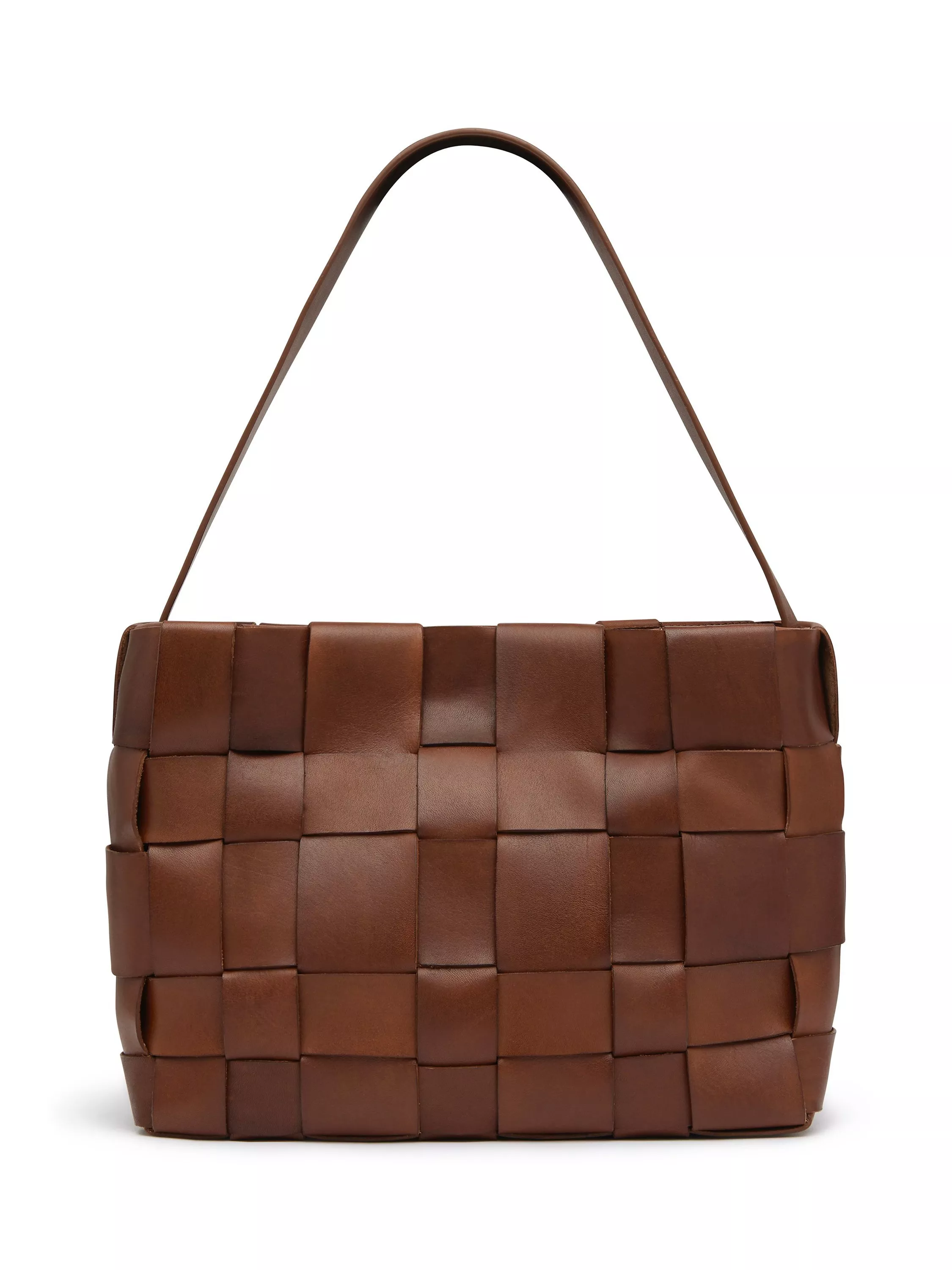 St. Agni Woven Mini Leather Tote Bag, Chestnut