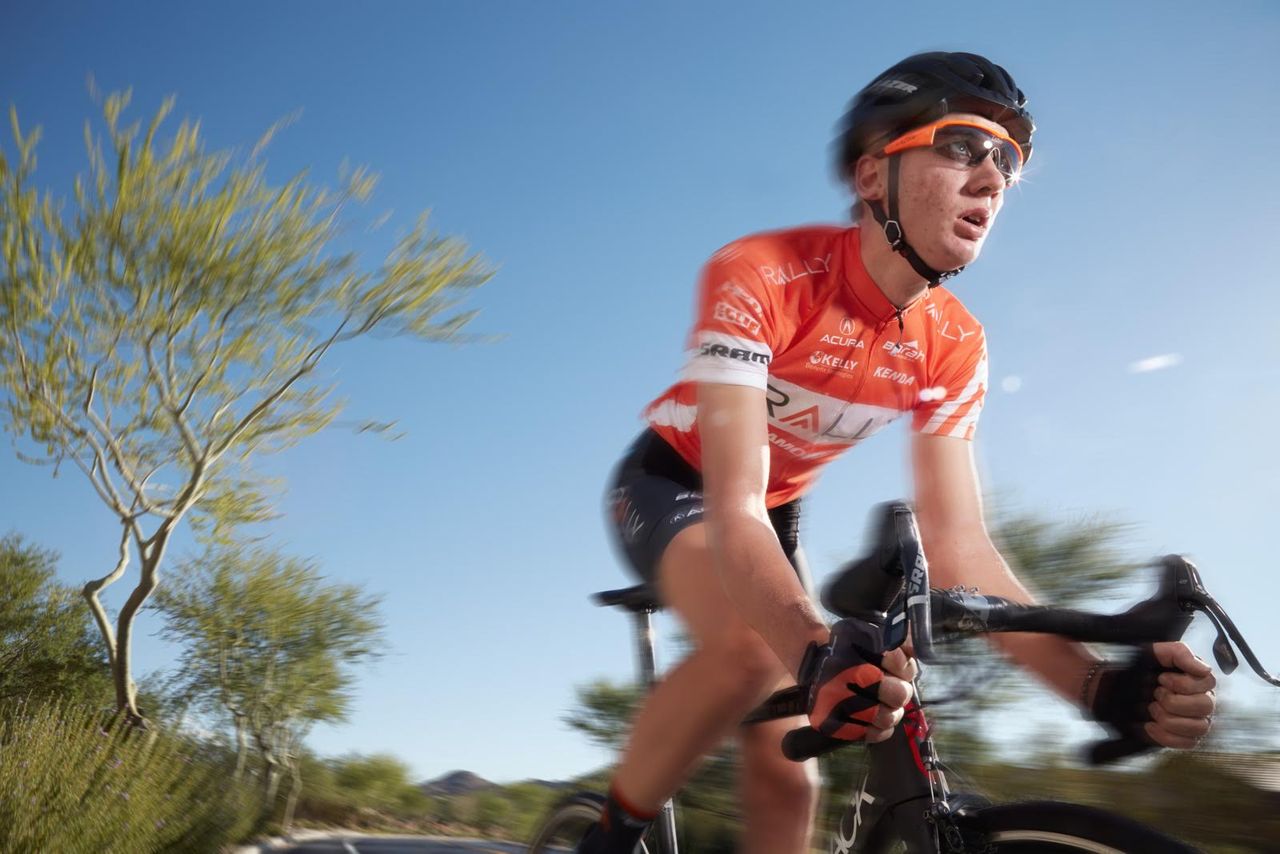 2016 Junior time trial World Champion Brandon McNulty takes his first run in the Rally kit.