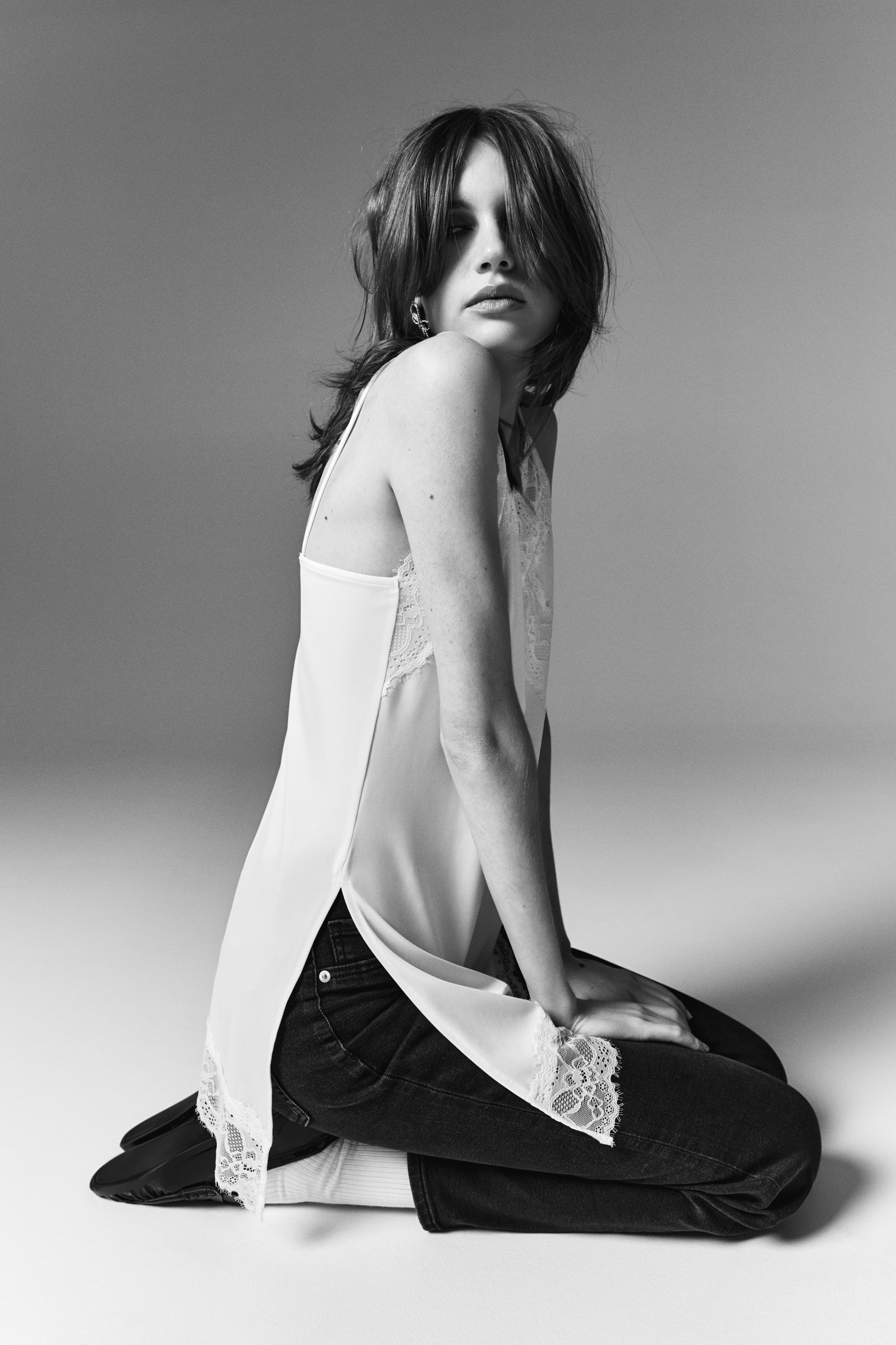 Lace-Detail Jersey Strappy Top - Black