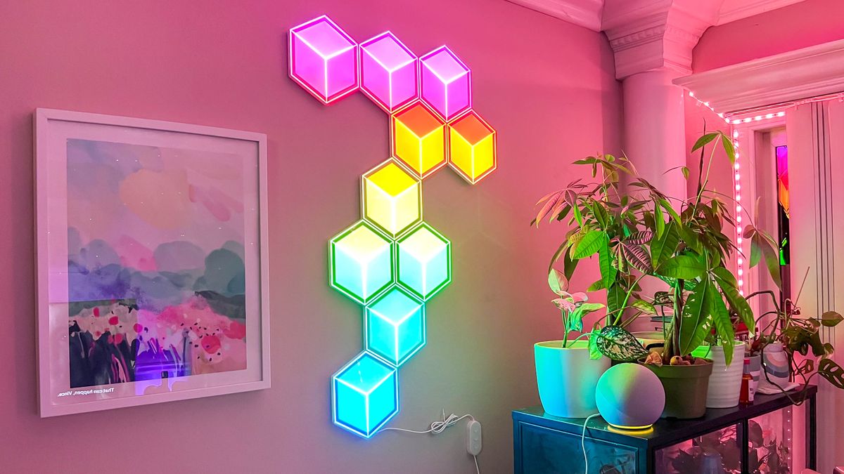 Govee Glide Hexagon Light Panels Ultra in the author's living room during testing
