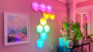 Govee Glide Hexagon Light Panels Ultra in the author's living room during testing