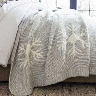 Let it Snow Blanket on a bed.