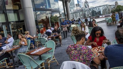 Diners at Tavolino restaurant in London Bridge on the launch day of the Eat Out to Help Out scheme 