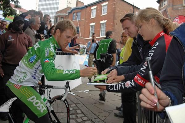 Pieter Ghyllebert (An Post) signs in on stage 2 of Tour of Britain