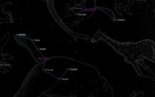 This sky map shows the location of Polaris in relation to the stars of the Big Dipper and Little Dipper as seen from New York City at 9 p.m. local time on Sept. 10, 2018.