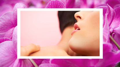 What is the blooming orchid sex position? Pictured: Man and woman in passionate embrace against floral background 