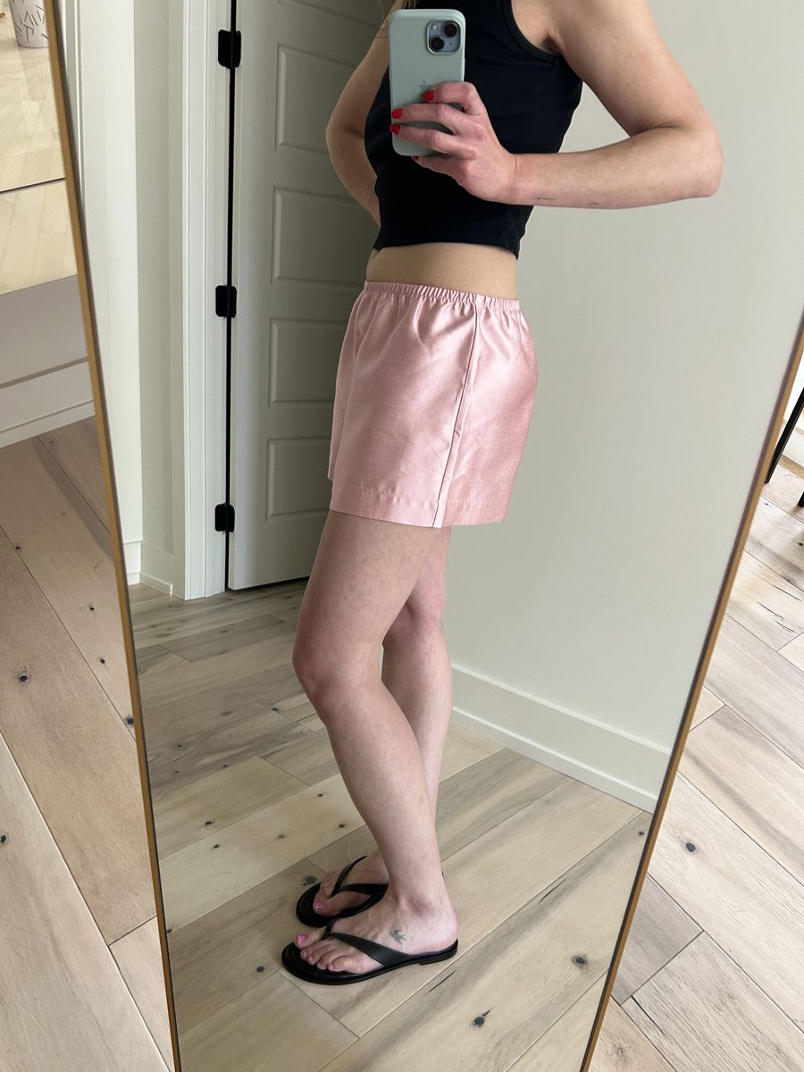 Reformation Nora shorts try-on