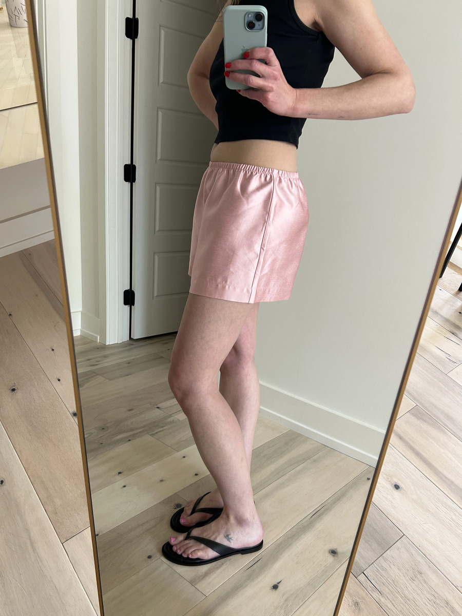 Reformation Nora shorts try-on