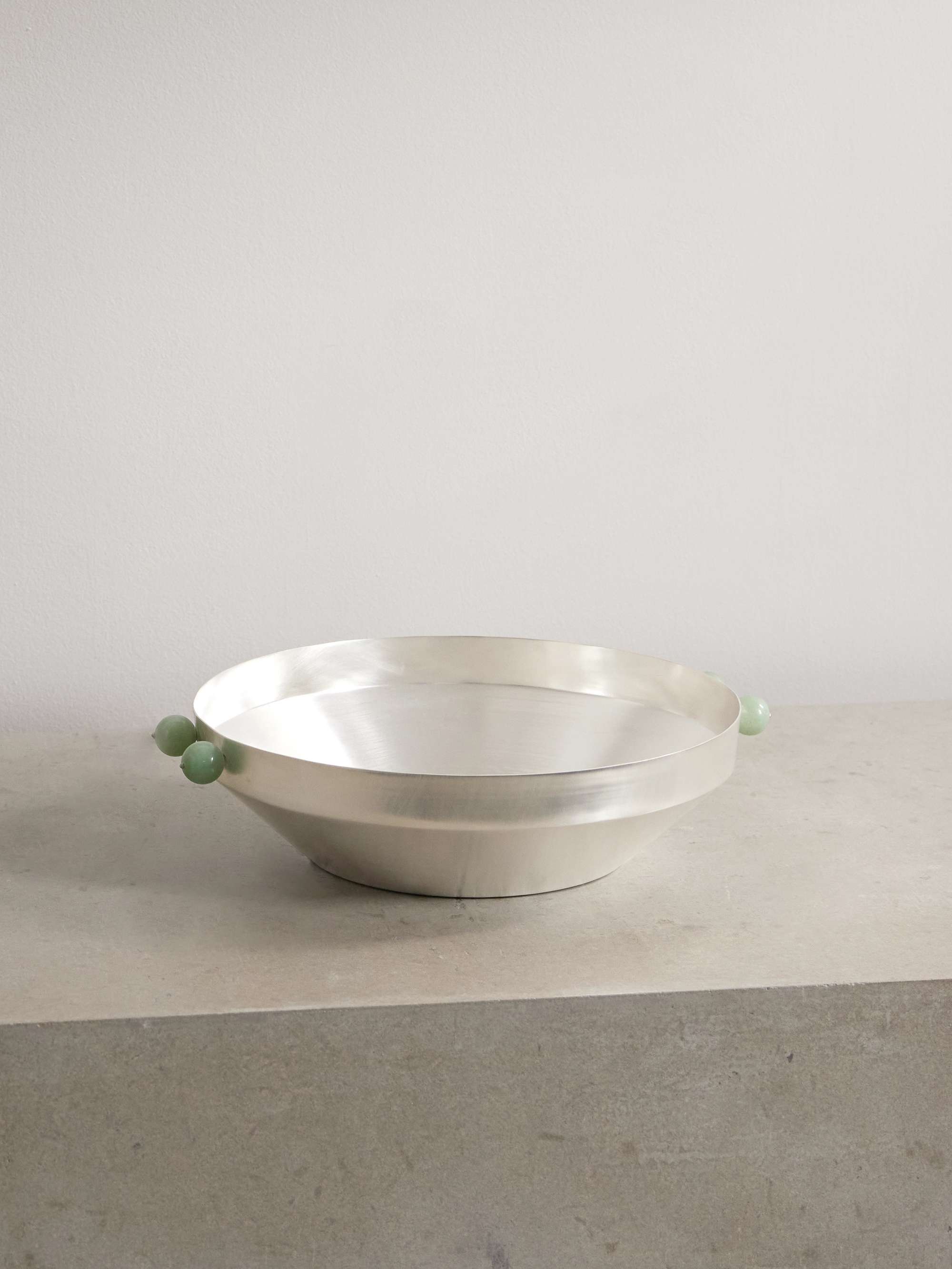 Triangular Silver-Plated and Stone Bowl