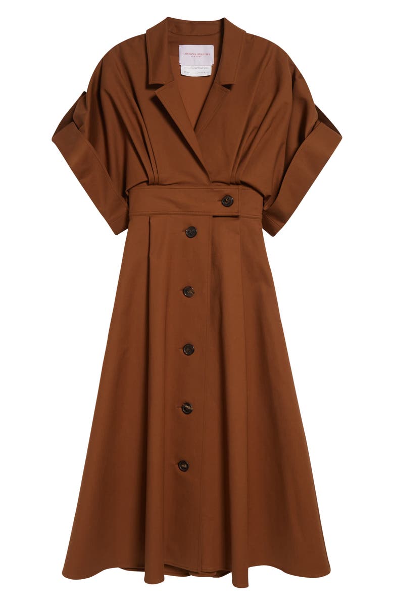 Wide Sleeve Belted Stretch Cotton Sateen Shirtdress
