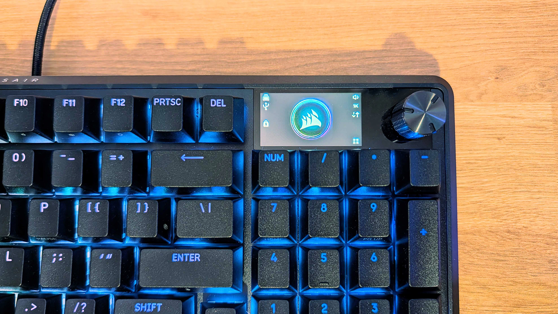 Corsair Vanguard Pro 96 keyboard on computer desk