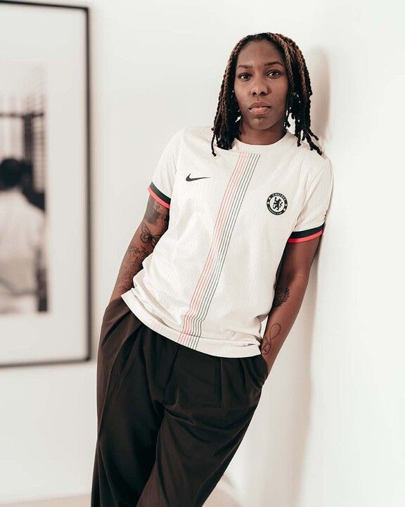 Kadeisha Buchanan poses in the new Chelsea away kit for the 2025/26 season