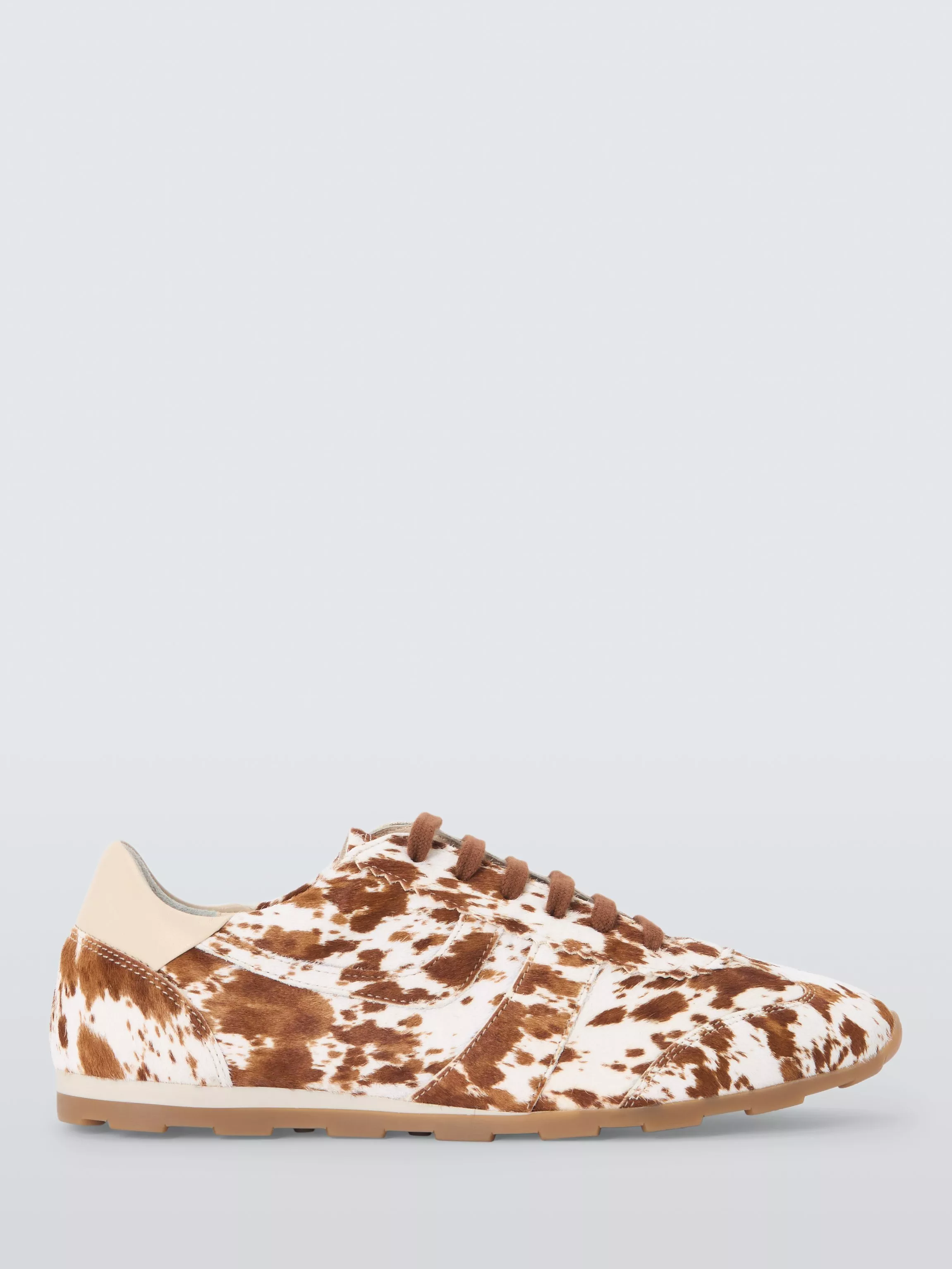 John Lewis France Suede Fawn Print Sporty Runner Trainers, Brown/white