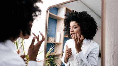 Woman trying skincare after collagen supplements