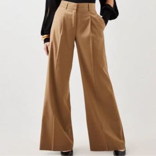 Tailored Wool Blend Wide Leg Trousers