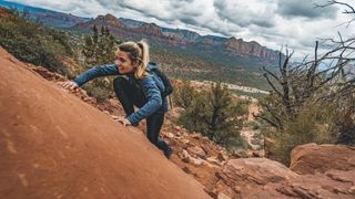 a woman scrambling