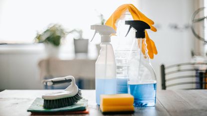 Collection of cleaning products on a work surface