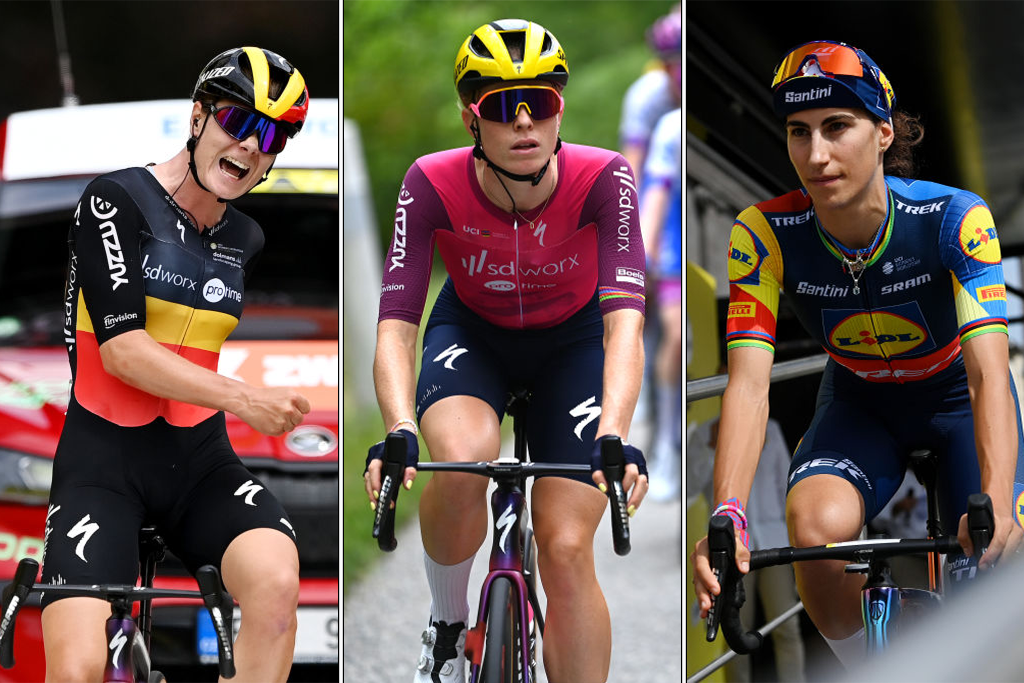 2023 Road World Championships women&#039;s elite road race contenders: Lotte Kopecky (Belgium), Demi Vollering (Netherlands), Elisa Balsamo (Italy)