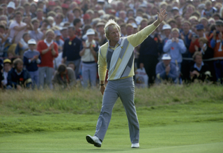 The Great White Shark striding to his first Open Championship at Turnberry in 1986