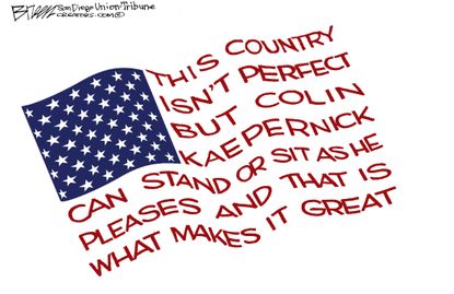 Editorial cartoon U.S. national anthem Colin Kaepernick