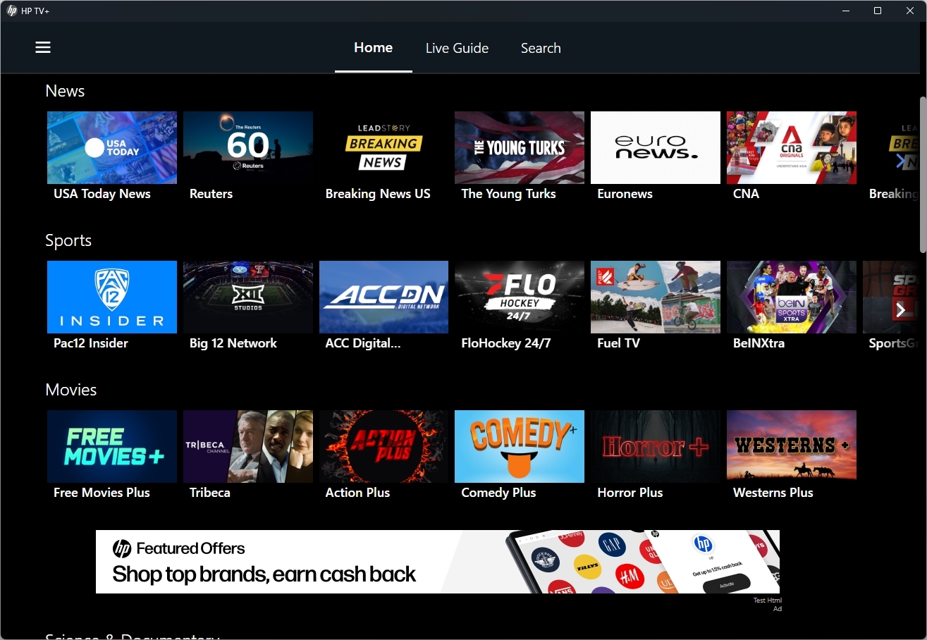 HP TV+ app lineup