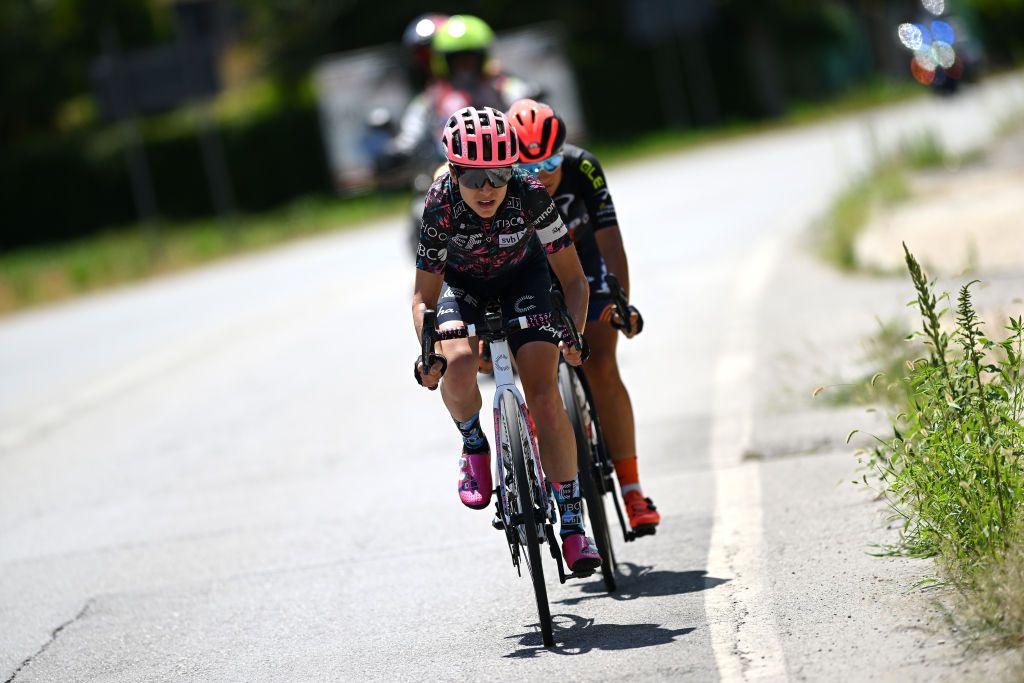 PADOVA ITALY JULY 10 Kristabel DoebelHickok of United States and Team EF Education Tibco Svb competes in the breakaway during the 33rd Giro dItalia Donne 2022 Stage 10 a 905km stage from Abano Terme to Padova GiroDonne UCIWWT on July 10 2022 in Padova Italy Photo by Dario BelingheriGetty Images