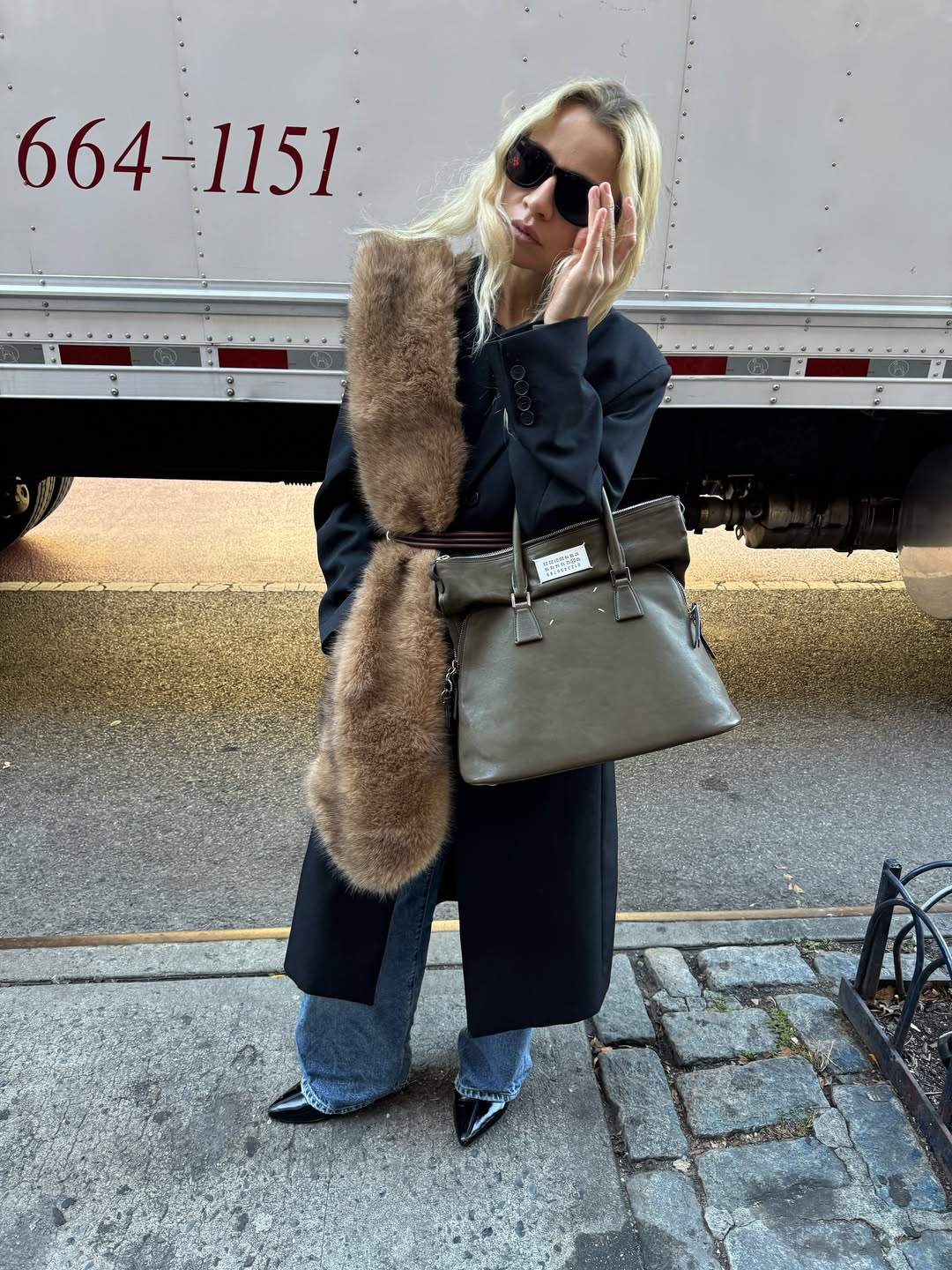 Stephanie Broek in a faux fur scarf