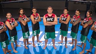 Team Velasquez poses for a group portrait inside the Octagon on media day during filming of The Ultimate Fighter 