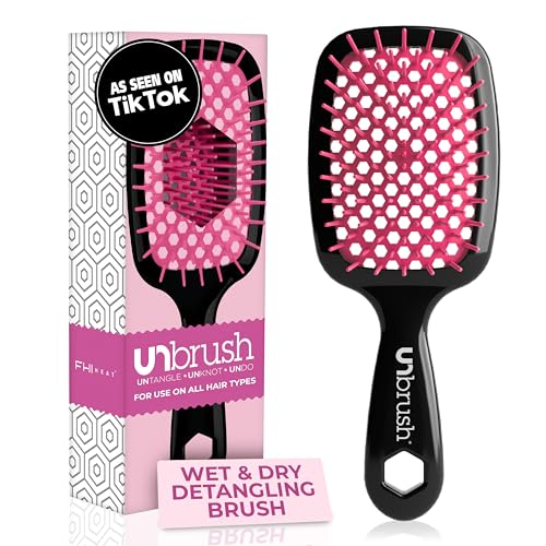 Fhi Heat Unbrush Detangling Brush for Pain-Free Brushing on All Wet or Dry Hair Types — Durable Duoflex Anti-Static Bristles, Lightweight Handle, Vented Hair Brush, Cherry Blossom