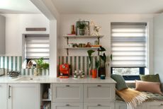Dawn Light Grey Electric day & night blinds in kitchen