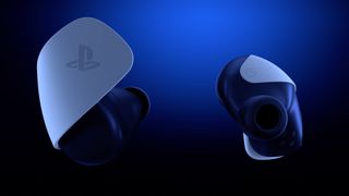Sony PS5 earbuds on a blue background, in a YouTube clip