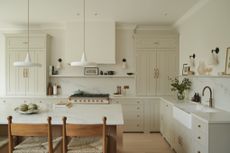 Neptune Shaker-style white and cream kitchen with hanging pendant lamp