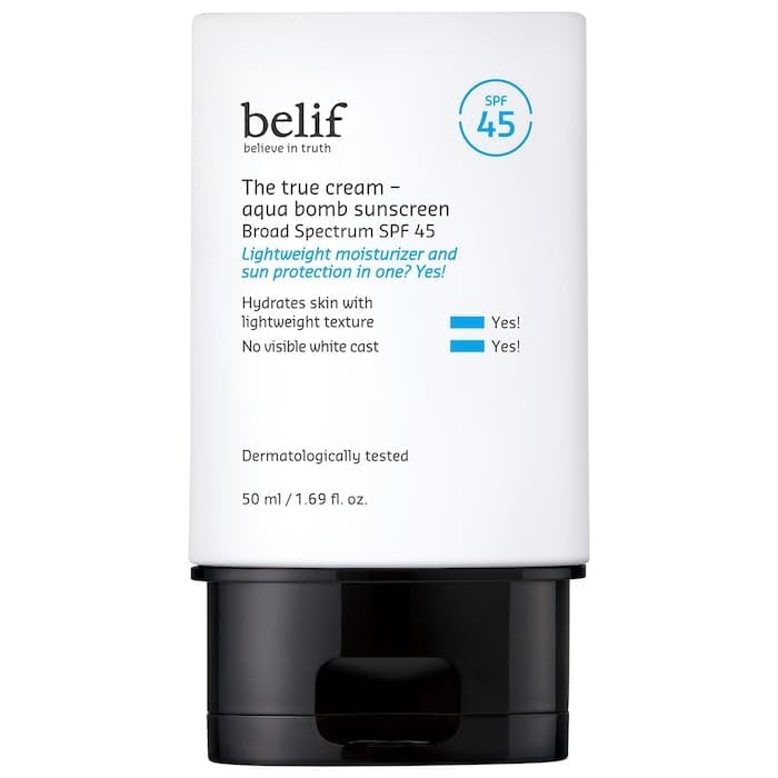 Belif Aqua Bomb Spf 45 Hydrating Niacinamide Sunscreen (1.69 Fl. Oz) - the True Cream Pa++++, Daily Broad Spectrum, No White Cast, Weightless &amp;amp; Invisible, Non-Greasy, Korean Skincare