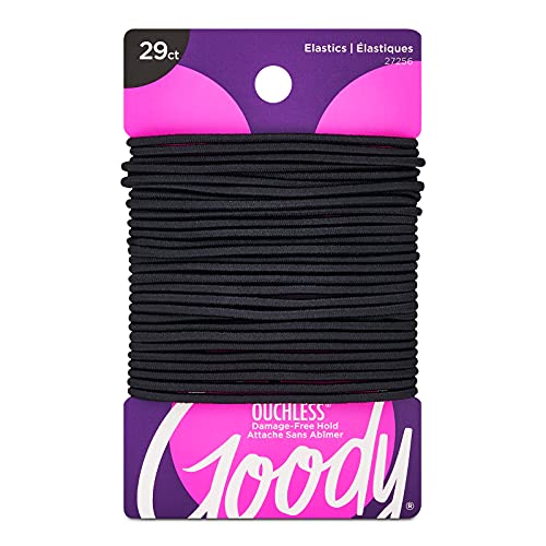 Goody Ouchless Womens Elastic Hair Tie - 29 Count, Black - 2mm for Fine to Medium Hair - Pain-Free Hair Accessories for Women Perfect for Long Lasting Braids, Ponytails and More
