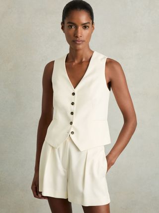 Single-Breasted Tailored Waistcoat in Cream