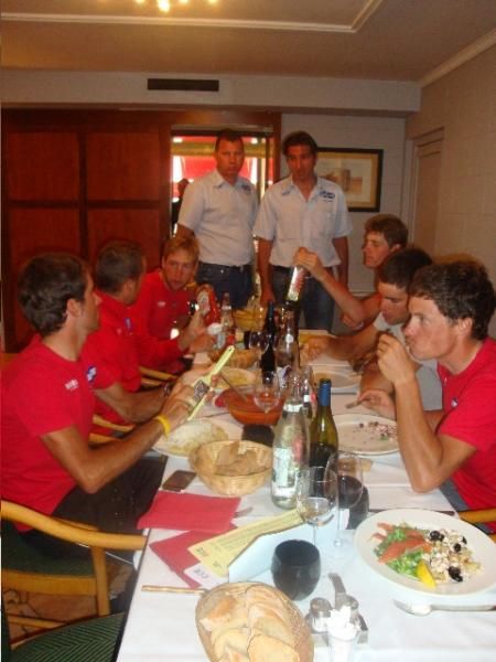 The Quick Step team management stops in to see if the riders are sticking to their diets.