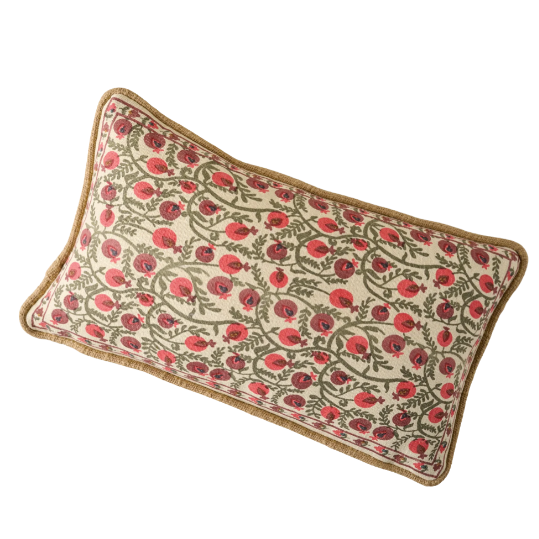 Festive Pomegranate Block Print Small Lumbar Pillow