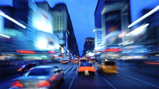 Cars racing through New York