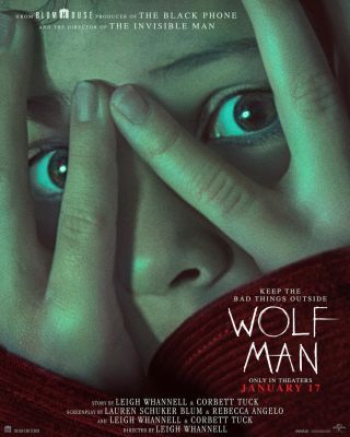 A child peeking through their fingers on the teaser poster for Wolf Man.