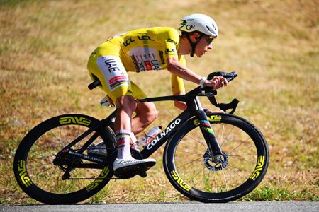 BELFORT, FRANCE - JULY 17: Tadej Pogacar of Slovenia and UAE Team Emirates - XRG - Yellow Leader Jersey competes during the 113th Tour de France 2026, Stage 13 a 205.8km stage from Dole to Belfort / #UCIWT / on July 17, 2026 in Belfort, France. (Photo by Tim de Waele/Getty Images)