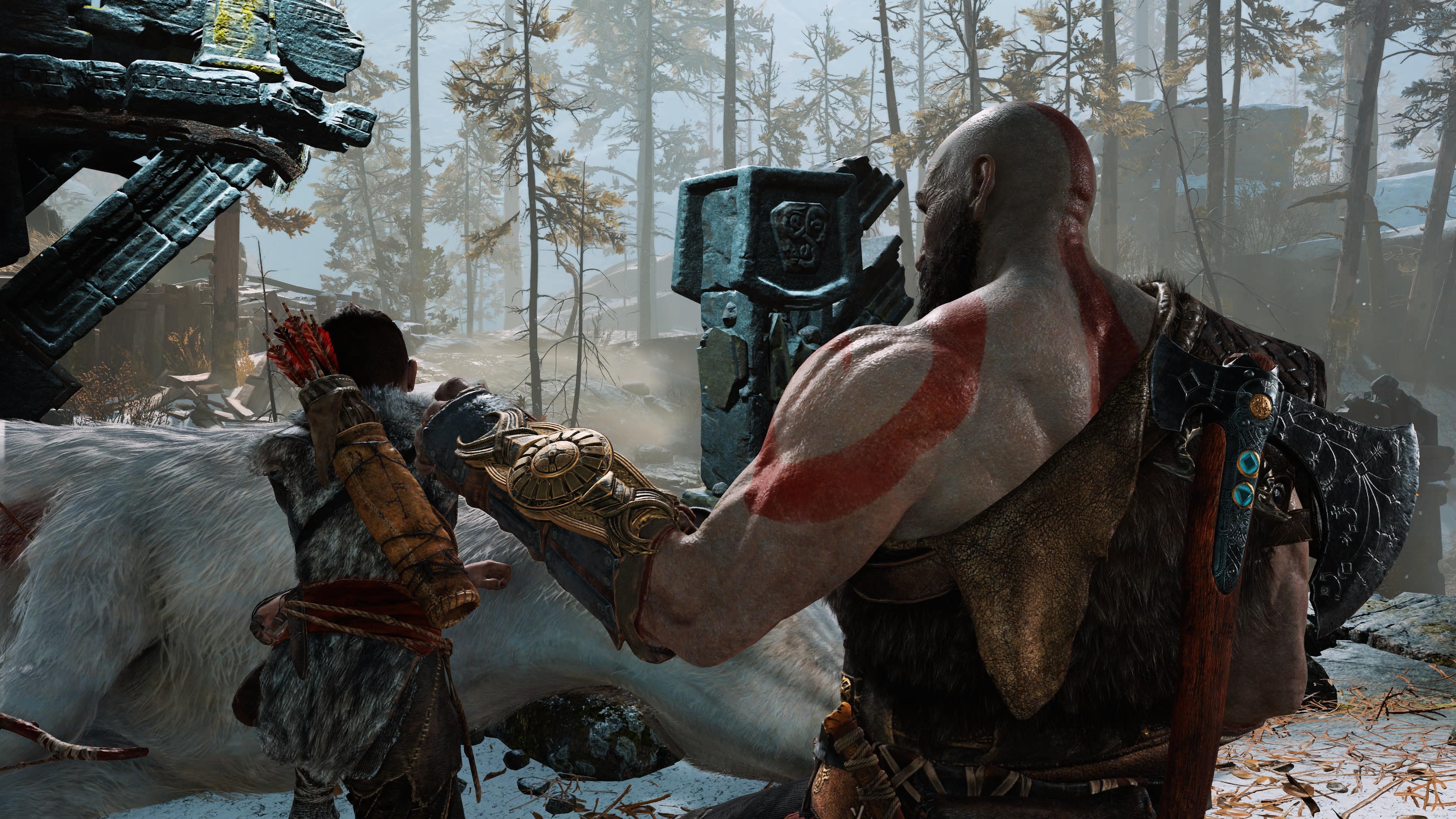 God of War 2018 Kratos e Atreus alcançando