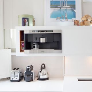 Built-in Miele coffee machine in a white gloss kitchen
