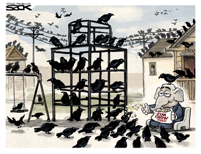Political Cartoon U.S. gop jim crow voter suppression