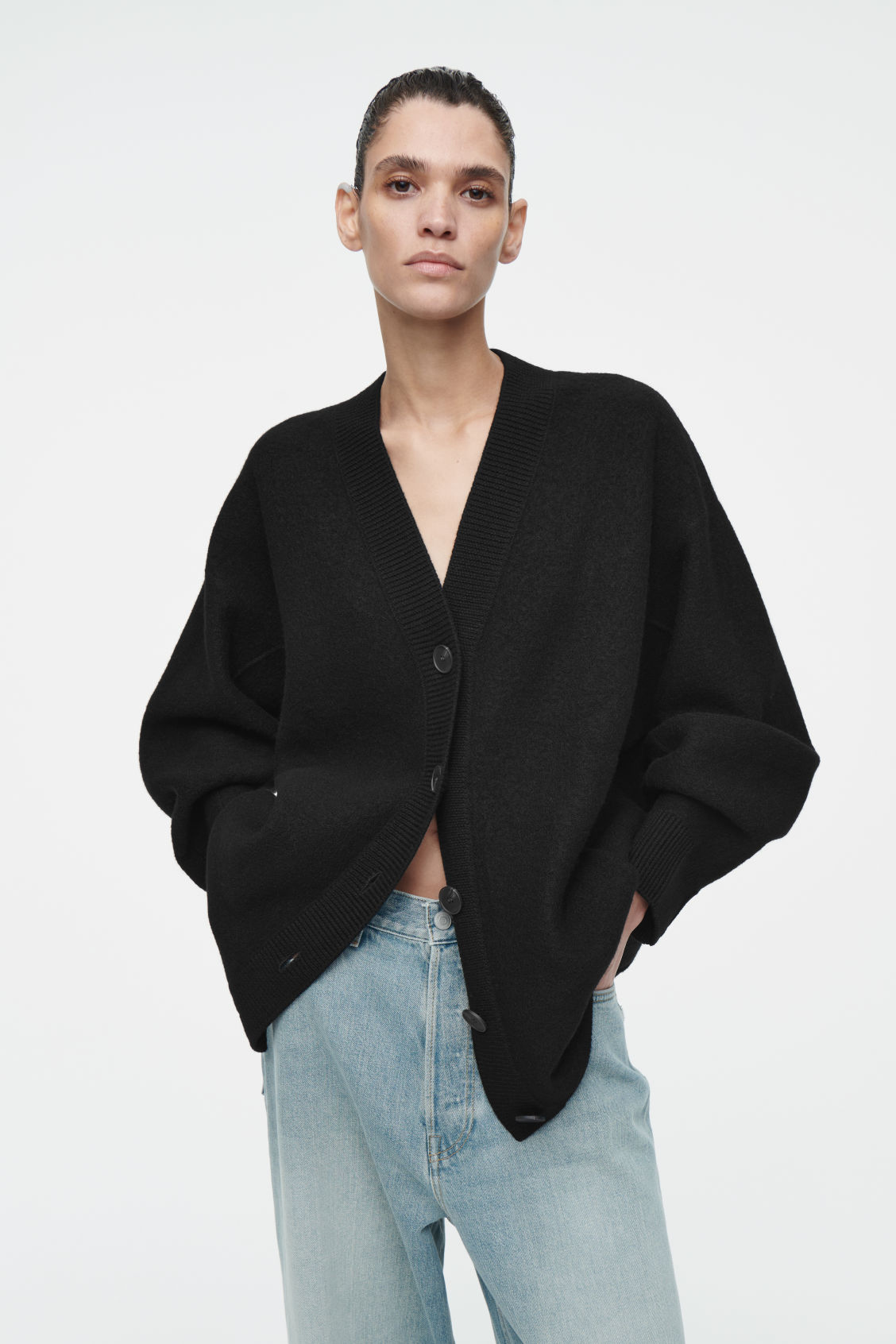 Oversized Boiled Merino Wool Cardigan