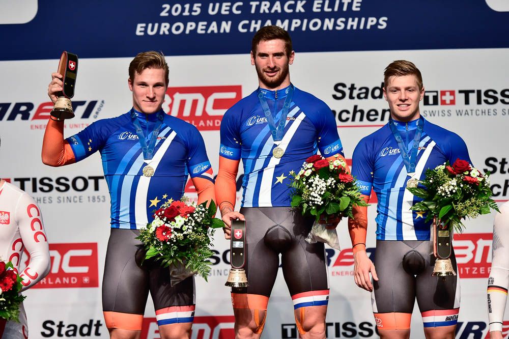Nils Van Hoenderdaal, Jeffrey Hoogland and Hugo Haak won gold in the team sprint for the Netherlands