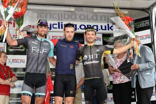 Yanto Barker, Chris Lawless and Graham Brigss on the podium of the 2015 Grand Prix of Wales