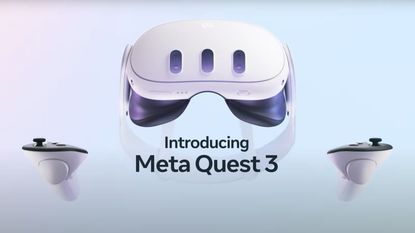 The Meta Quest 3 on a blue background