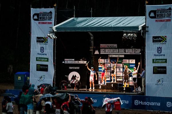 The elite men's cross country podium in Pietermaritzburg, South Africa