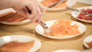 The selection of smoked salmon being tested for best christmas food winners woman&home festive food awards 2023