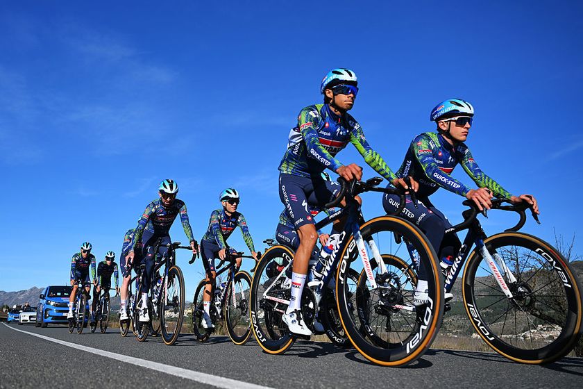 CALPE, SPAIN - JANUARY 08: Ilan Van Wilder of Belgium and Team Soudal Quick-Step (R) during the Team Soudal Quick-Step 2026, Media Day on January 08, 2026 in Calpe, Spain. (Photo by Tim de Waele/Getty Images)
